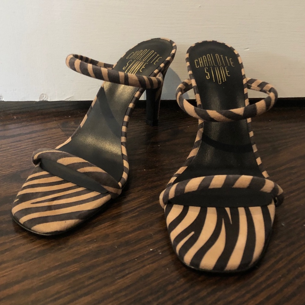 Charlotte Stone Suede Zebra Print Heels